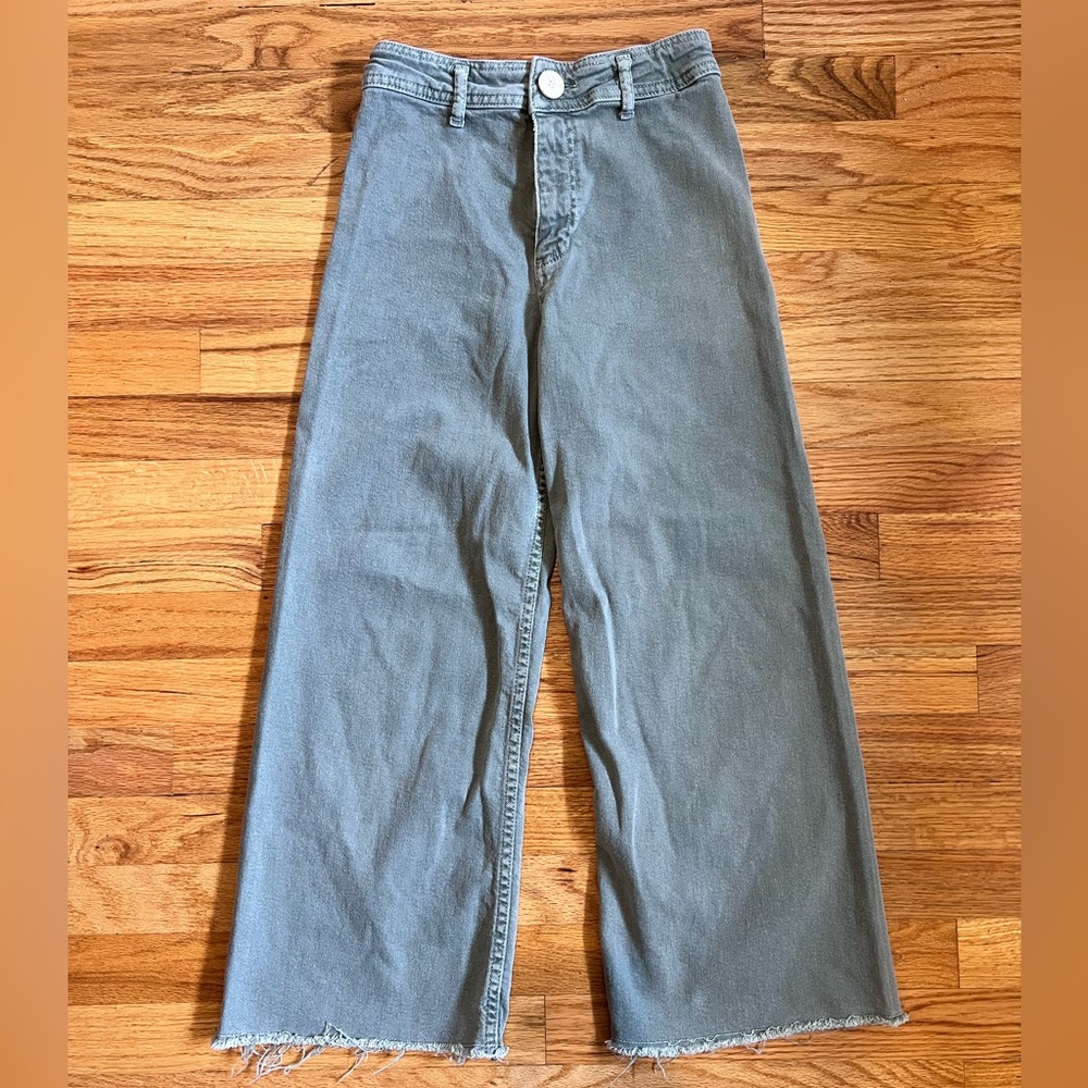 Zara Girls Wide Leg Sage Green Denim Jeans, Size 13/14